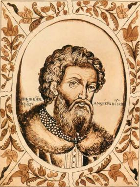 Alexandre Nevski - Miniature du Tsarskiy titulyarnik (Tsar's Book of Titles)